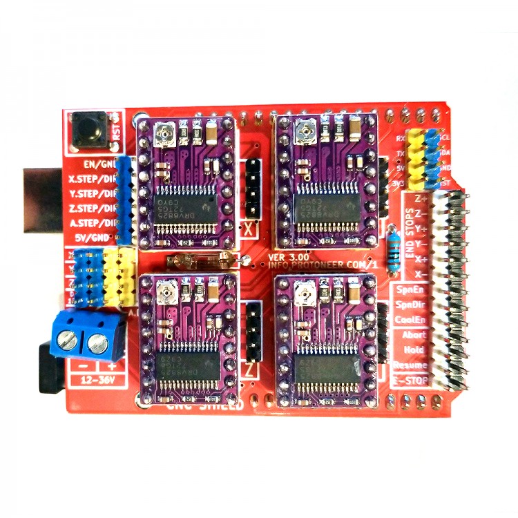 Cnc shield v 3.0 подключение шагового двигателя Комплект Arduino Uno, CNC shield3 и DRV8825 в магазине CNC-Design.ru